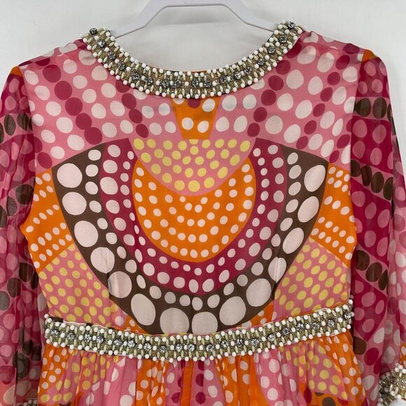 Milly Empire Waist Mini Dress Women's 4 Multicolor Polka Dot Embellished Silk - Picture 8 of 16